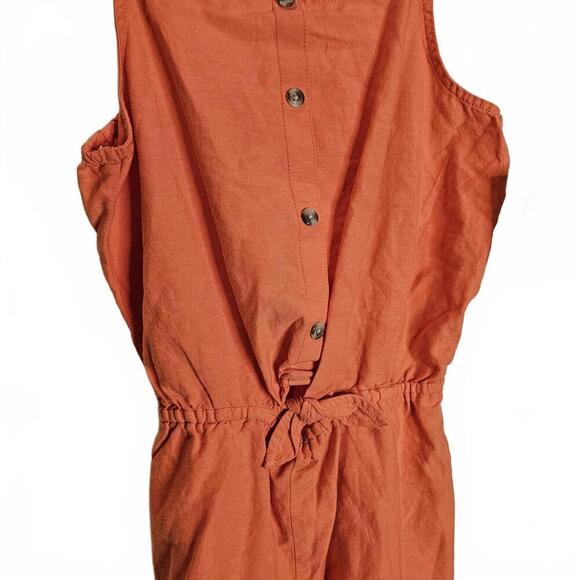 Old Navy Girl's Coral Button-Up Romper - Picture 2 of 5